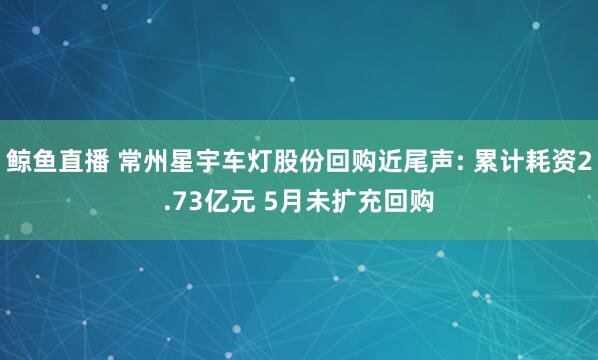 鲸鱼直播 常州星宇车灯股份回购近尾声: 累计耗资2.73亿元 5月未扩充回购