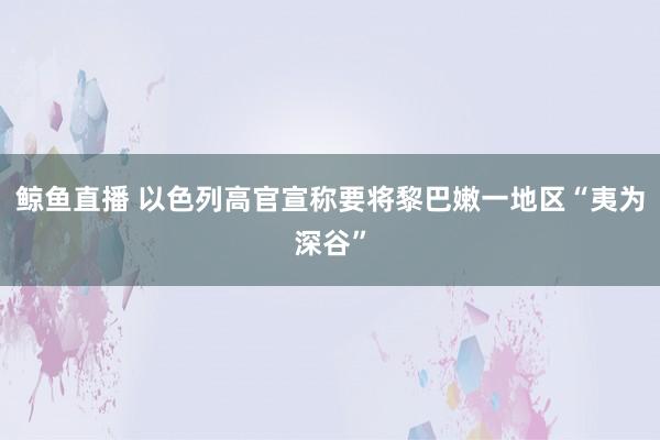鲸鱼直播 以色列高官宣称要将黎巴嫩一地区“夷为深谷”