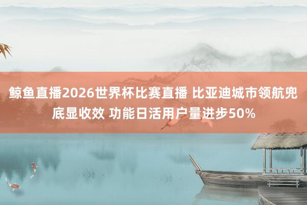 鲸鱼直播2026世界杯比赛直播 比亚迪城市领航兜底显收效 功能日活用户量进步50%