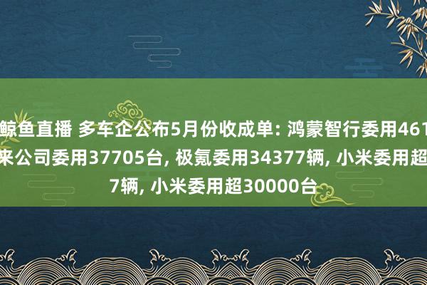 鲸鱼直播 多车企公布5月份收成单: 鸿蒙智行委用46122台, 蔚来公司委用37705台, 极氪委用34377辆, 小米委用超30000台