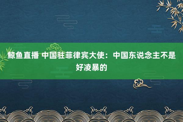 鲸鱼直播 中国驻菲律宾大使：中国东说念主不是好凌暴的
