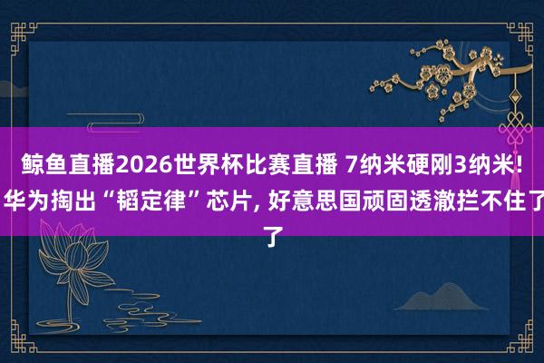 鲸鱼直播2026世界杯比赛直播 7纳米硬刚3纳米! 华为掏出“韬定律”芯片, 好意思国顽固透澈拦不住了