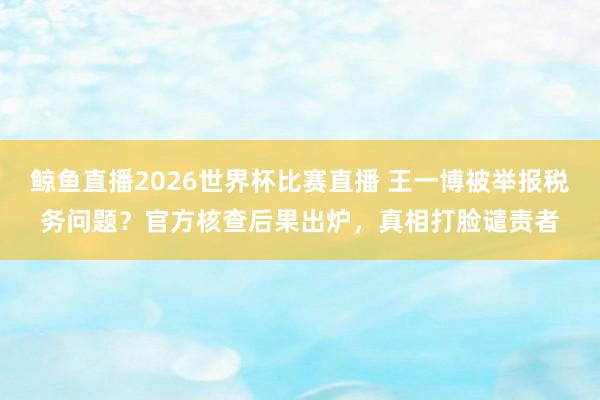 鲸鱼直播2026世界杯比赛直播 王一博被举报税务问题？官方核查后果出炉，真相打脸谴责者
