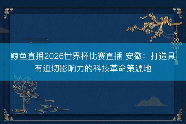 鲸鱼直播2026世界杯比赛直播 安徽：打造具有迫切影响力的科技革命策源地