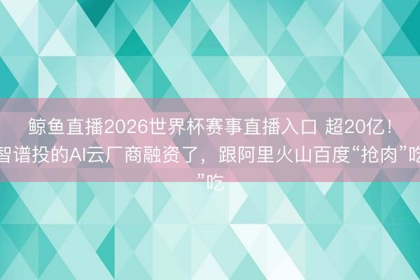鲸鱼直播2026世界杯赛事直播入口 超20亿！智谱投的AI云厂商融资了，跟阿里火山百度“抢肉”吃